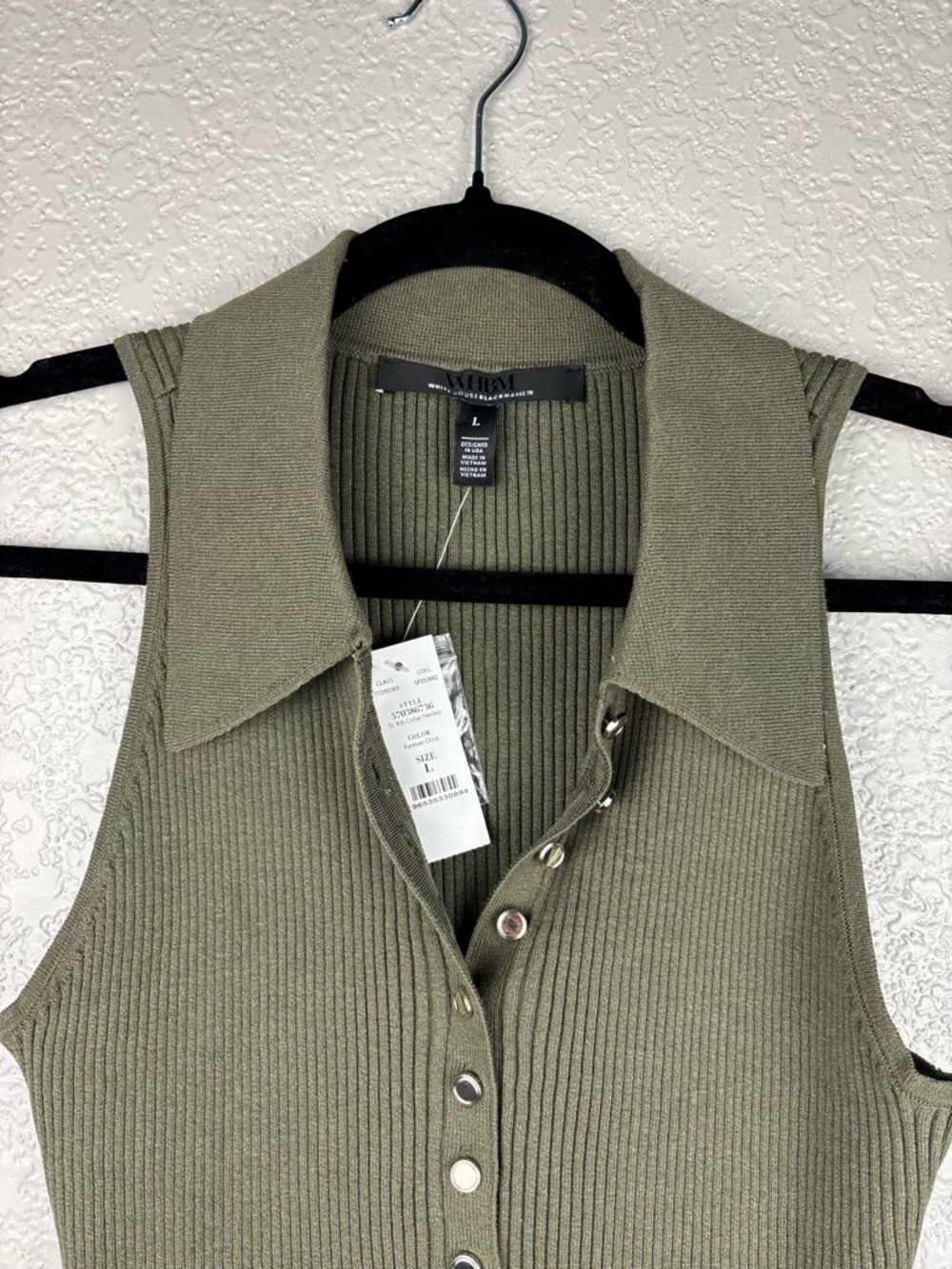 White House Black Market Olive Large Ribbed Henley Sweater Tank Top Sleeveless - Picture 4 of 12
